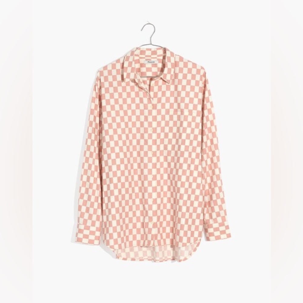 Madewell Flannel Oversized Ex-Boyfriend Shirt in Checkerboard, Pink & White, XXS